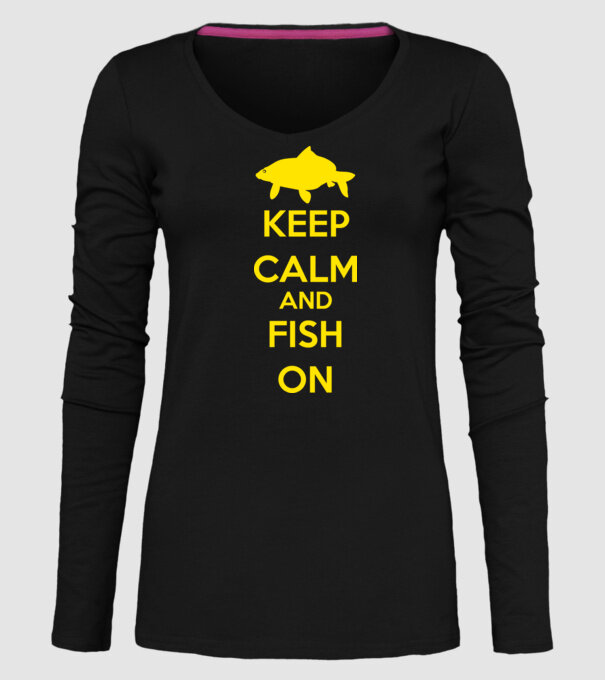 Keep calm and fish on model negru pe tricou