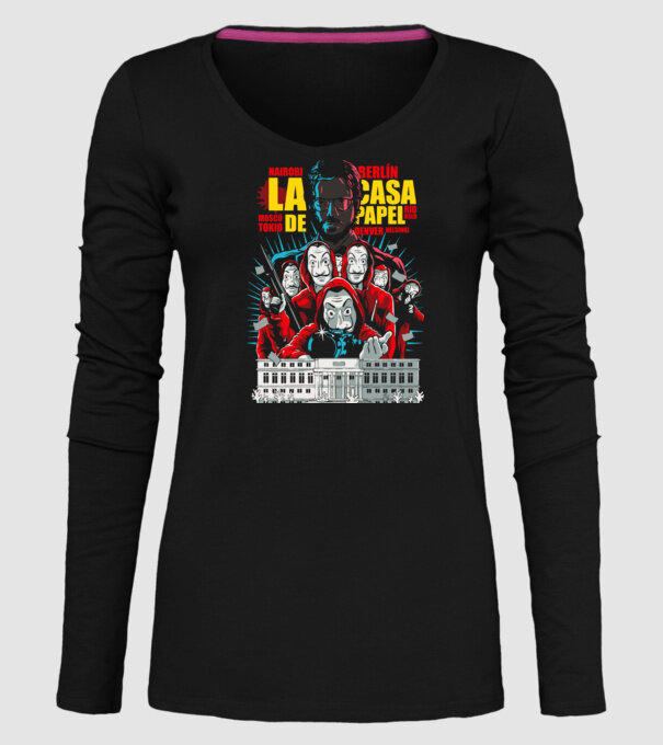 La casa de papel ilutración model negru pe tricou