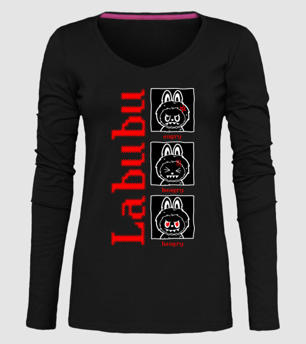 Labubu moods model negru pe tricou