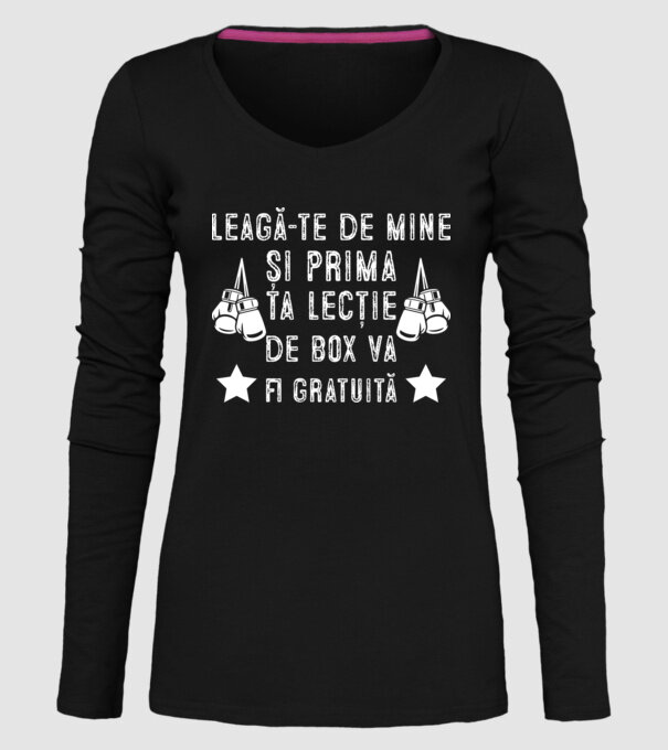 Leagă-te de mine și prima ta lecție de box va fi gratuită model negru pe tricou
