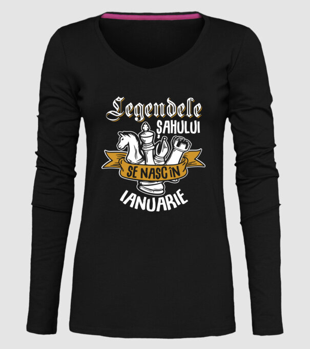 Legendele șahului se nasc în ianuarie model negru pe tricou