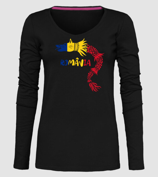 Lupul dacic model negru pe tricou