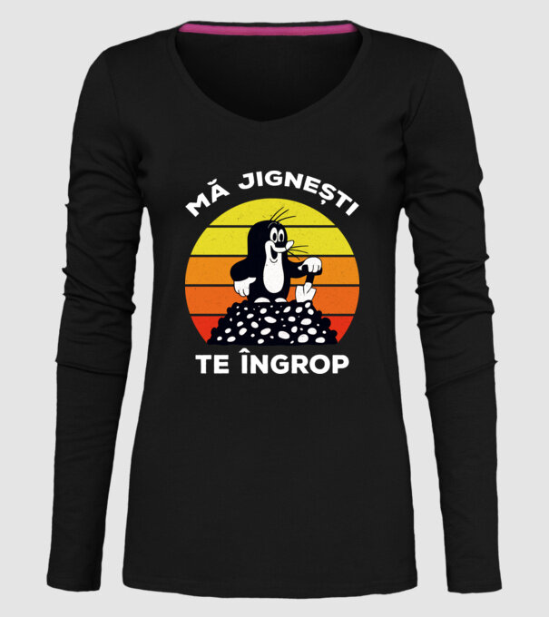 mă jignești, te îngrop model negru pe tricou