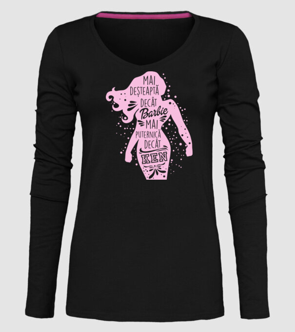 Mai deșteaptă decât Barbie, mai puternică decât Ken model negru pe tricou