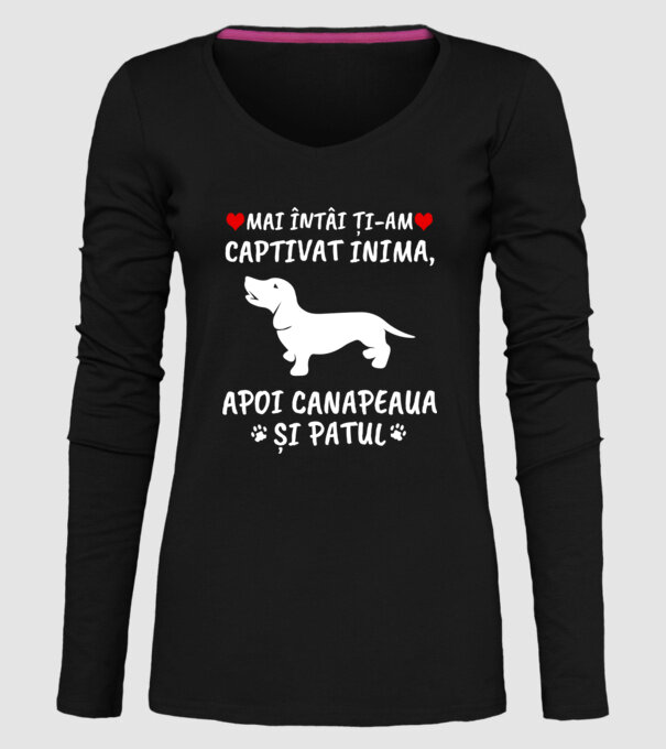 Mai întâi ți-am captivat inima, apoi canapeaua și patul model negru pe tricou