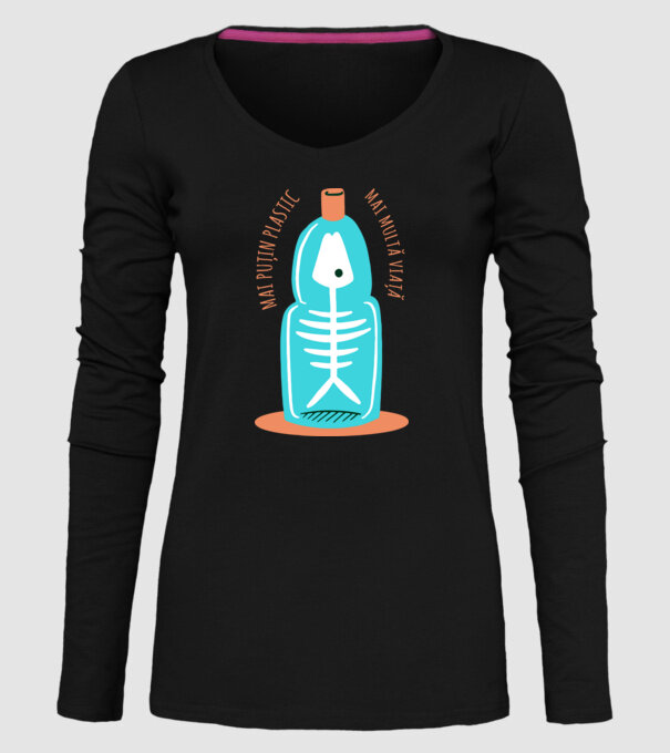 mai puțin plastic, mai multă viață model negru pe tricou