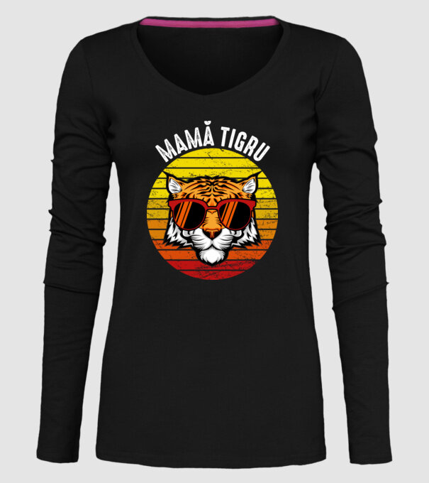 mamă tigru model negru pe tricou