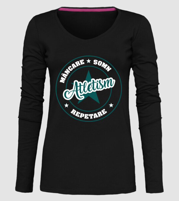 mâncare somn repetare ATLETISM model negru pe tricou