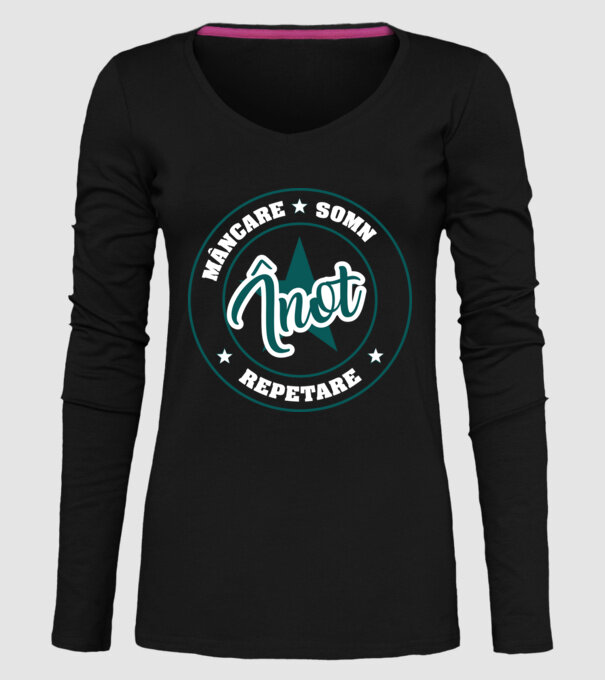 mâncare somn repetare ÎNOT model negru pe tricou