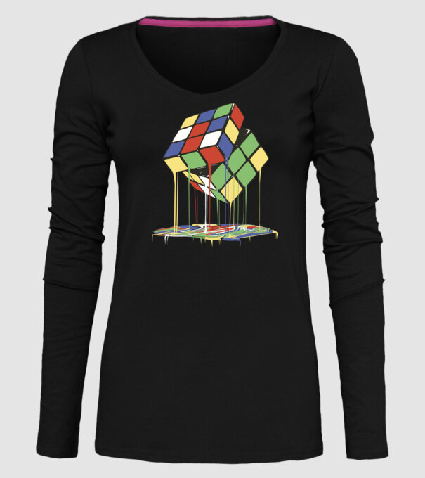 Melting Rubik cube model negru pe tricou