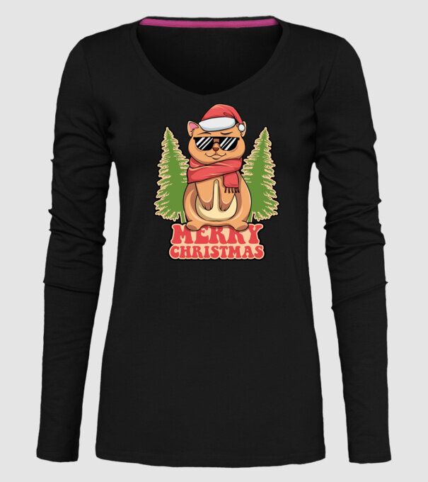Merry christmas cat model negru pe tricou
