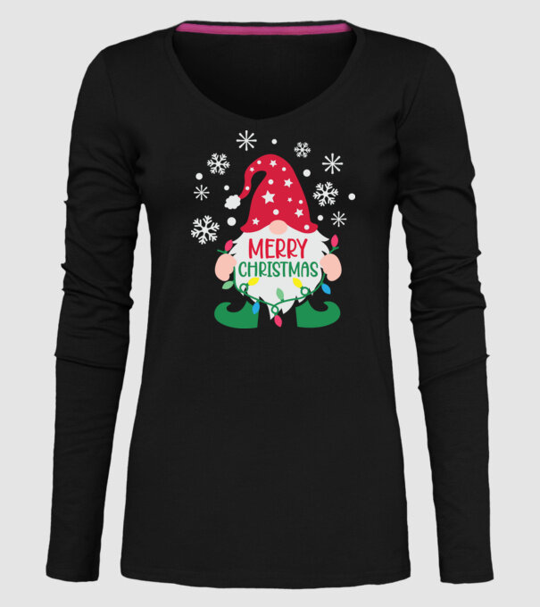Merry christmas gnome model negru pe tricou