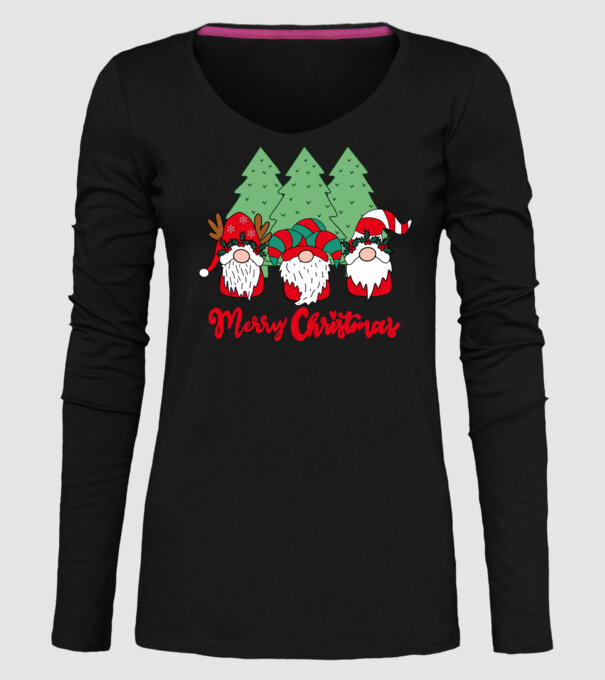 Merry christmas gnomes model negru pe tricou