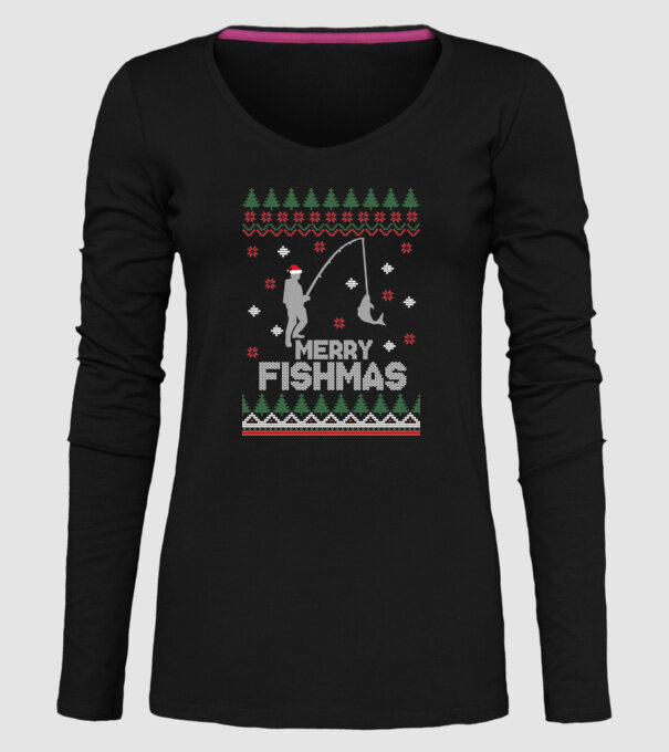 Merry Fishmas model negru pe tricou