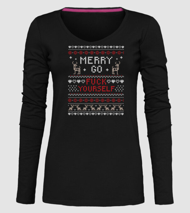 Merry go f-ck yourself model negru pe tricou