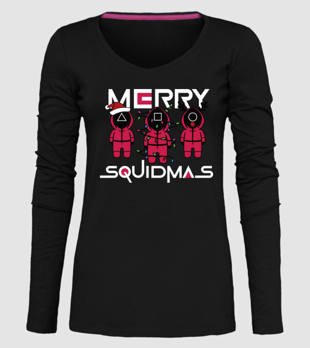 Merry squidmas model negru pe tricou