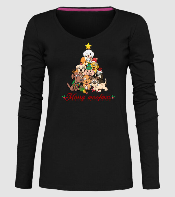 Merry woofmas model negru pe tricou