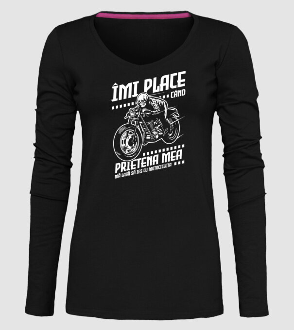 îmi place când prietena mea mă lasă să ies cu motocicleta model negru pe tricou
