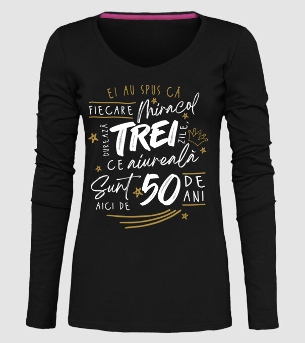 Miracol durează trei 50 de ani model negru pe tricou
