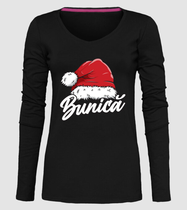 bunică Santa Hat model negru pe tricou