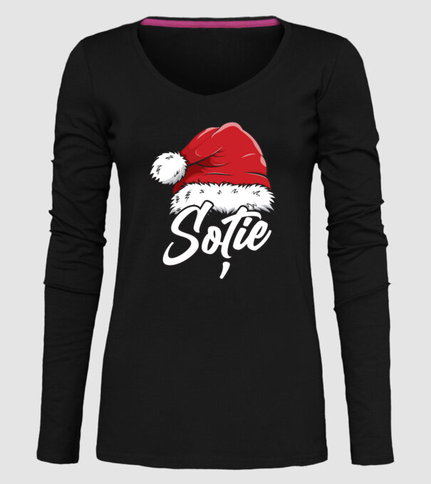 soție Santa Hat model negru pe tricou
