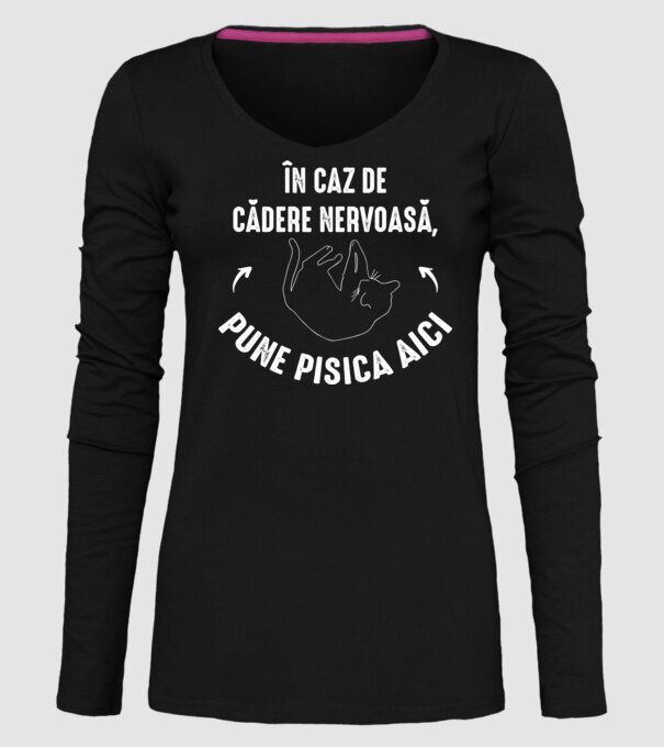 n caz de cădere nervoasă, pune pisica aici model negru pe tricou