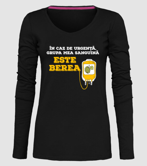 În caz de urgență, grupa mea sanguină este berea model negru pe tricou