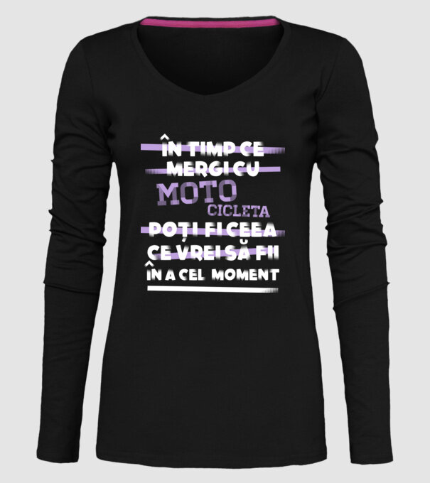în timp ce mergi cu motocicleta poți fi ceea ce vrei să fii - în acel moment model negru pe tricou