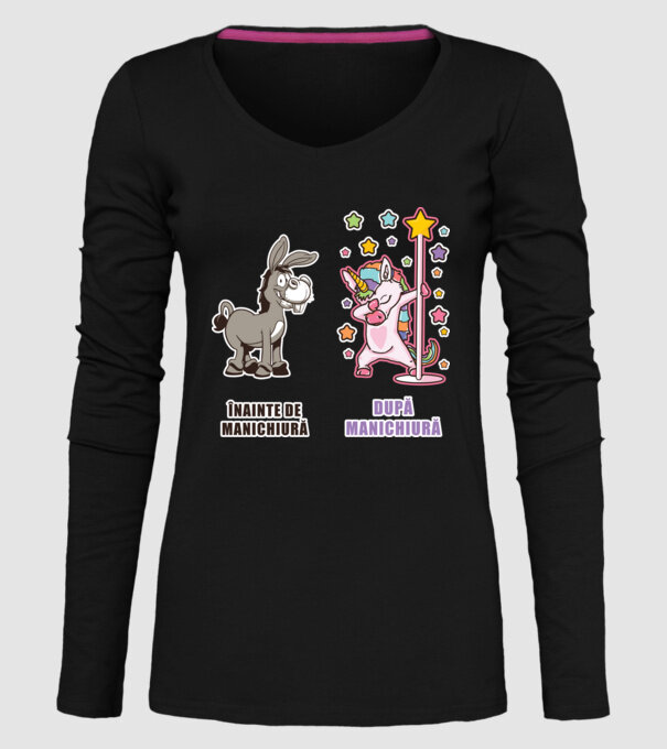 Înainte de manichiură - După manichiură model negru pe tricou