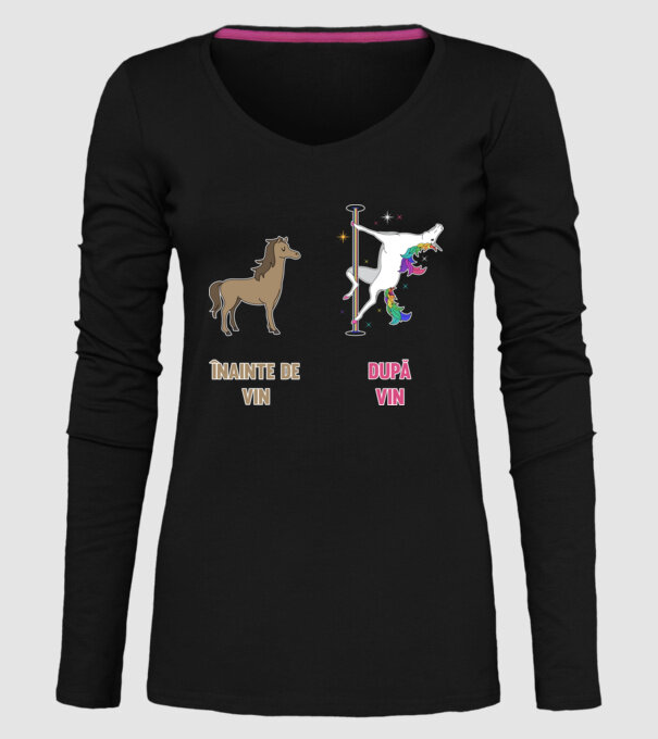 Înainte de vin - După vin model negru pe tricou