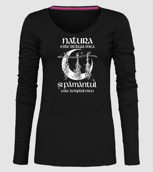 Natura este religia mea model negru pe tricou
