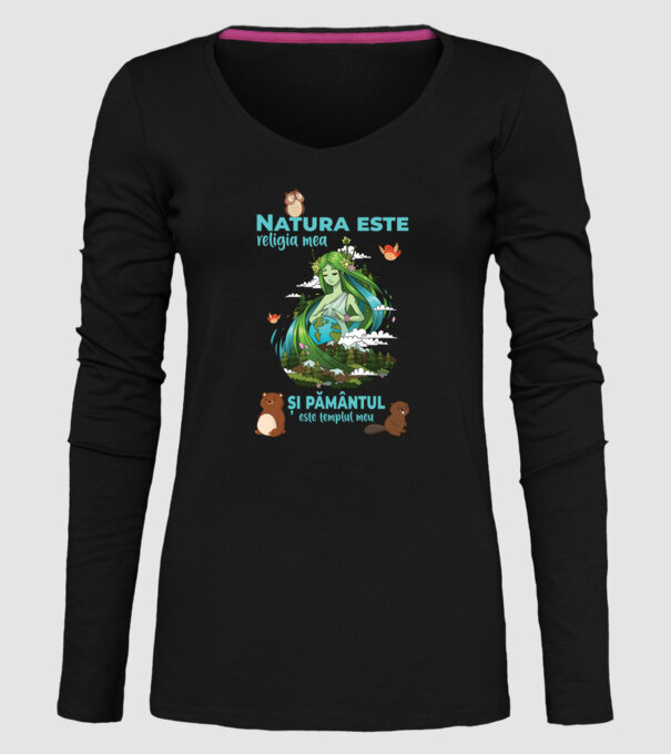 Natura este religia mea și pământul este templul meu model negru pe tricou