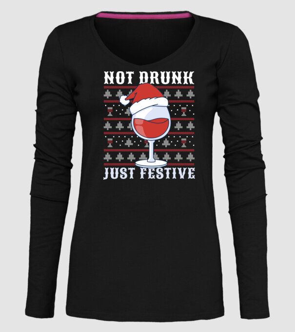Not drunk just festive ugly sweater model negru pe tricou