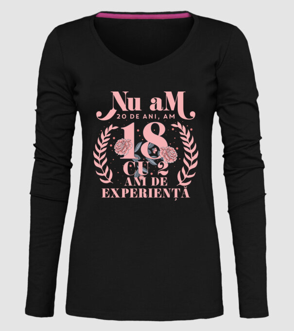 Nu am 20 de ani, am 18 cu 2 ani de experiență model negru pe tricou