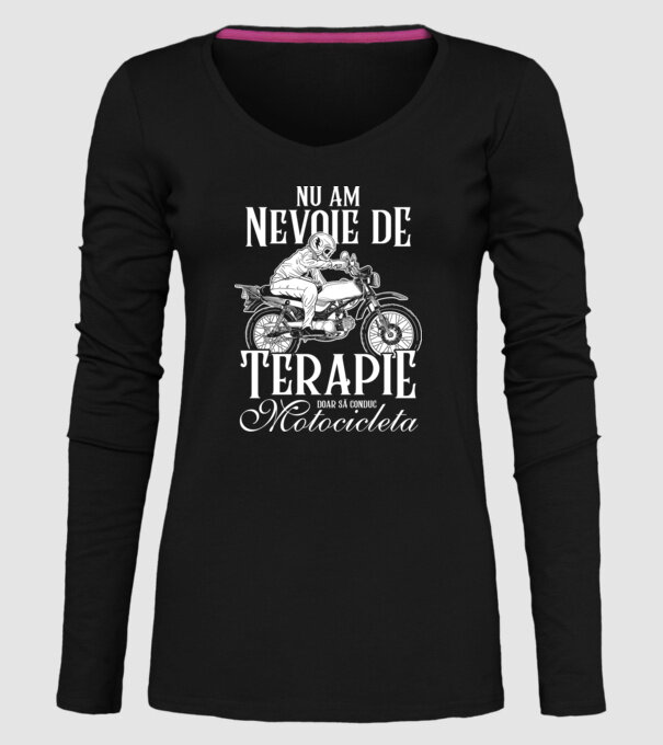 nu am nevoie de terapie, doar să conduc motocicleta model negru pe tricou