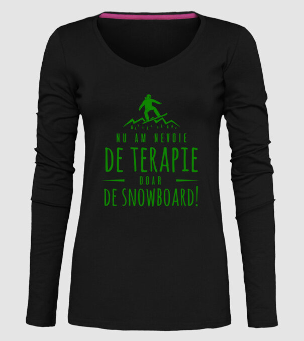 nu am nevoie de terapie doar de snowboard! model negru pe tricou