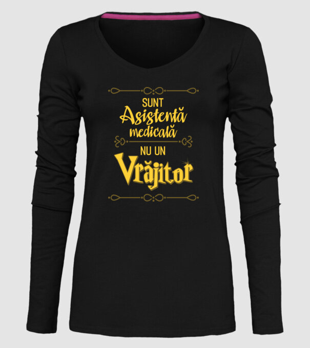 Sunt asistentă medicală, nu o vrăjitoare model negru pe tricou