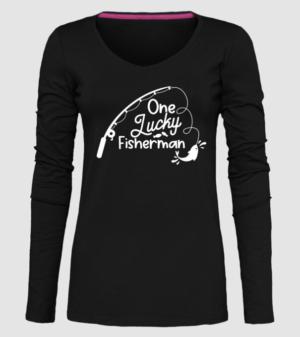 One lucky Fisherman model negru pe tricou