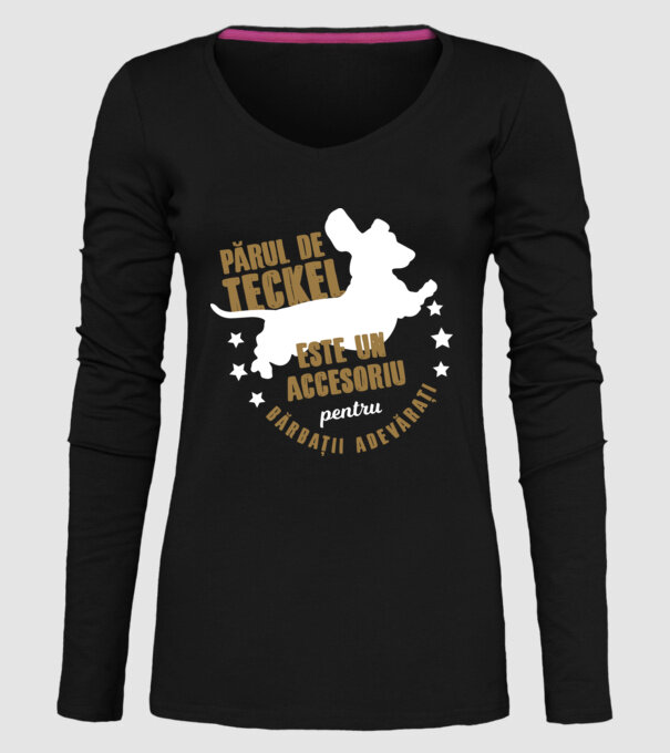 părul de teckel este un accesoriu pentru bărbații adevărați model negru pe tricou