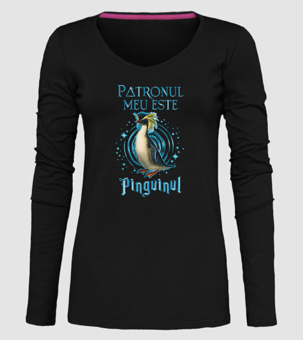 Patronul meu este PINGUINUL model negru pe tricou