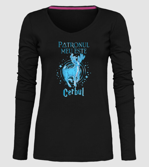 Patronul meu este CERBUL model negru pe tricou