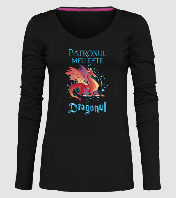 Patronul meu este DRAGONUL model negru pe tricou