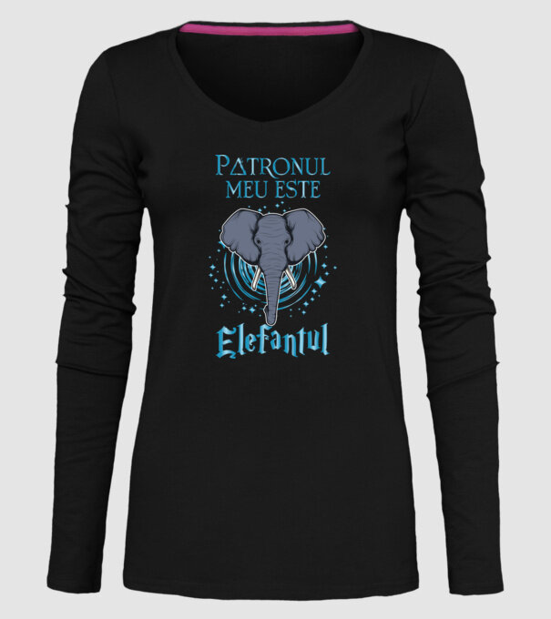 Patronul meu este ELEFANTUL model negru pe tricou