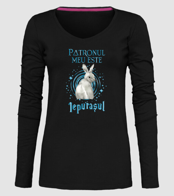Patronul meu este IEPURAȘUL model negru pe tricou
