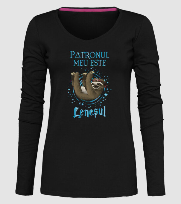 Patronul meu este LENEȘUL model negru pe tricou