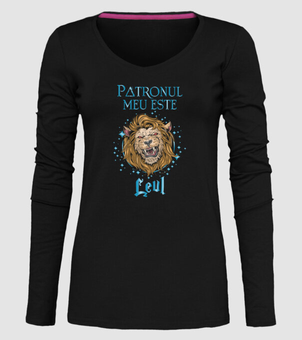 Patronul meu este LEUL model negru pe tricou