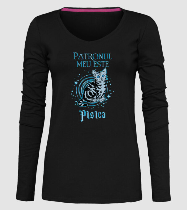 Patronul meu este PISICA model negru pe tricou