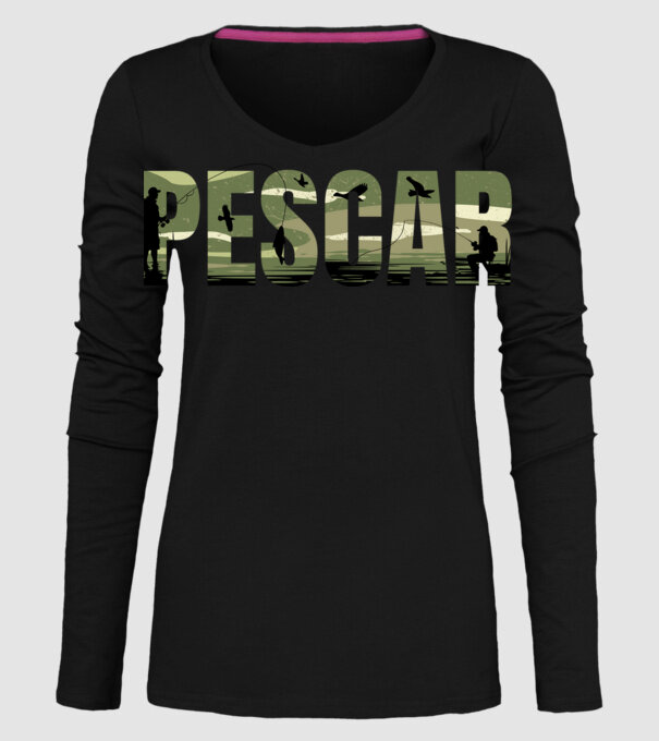 PESCAR model negru pe tricou