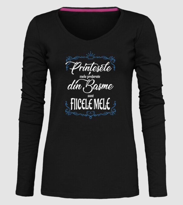 PINȚESELE mele preferate din basme sunt FIICELE MELE model negru pe tricou