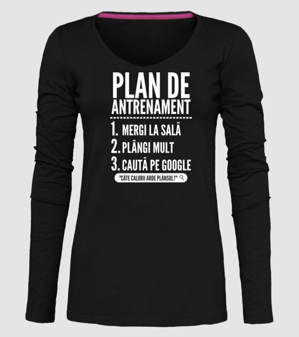 plan de antrenament mergi la sală, plângi mult, caută pe Google x model negru pe tricou